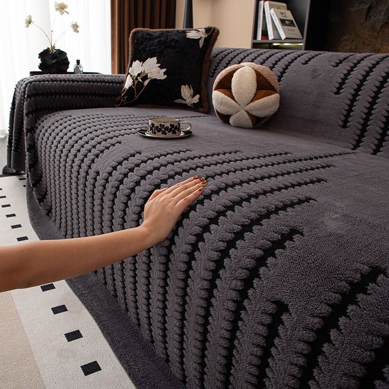 Thick Plush Sofa Cover Cloth Winter Sofa Cushion Protector - Geometric Pattern