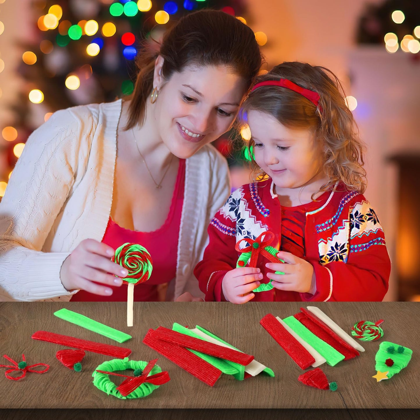 Christmas Wax Craft Sticks - 1000 Pcs Red Green White for Kids
