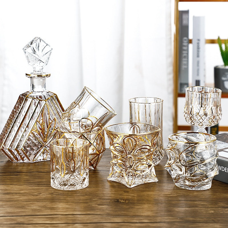 Gold Line Wine Glass Set - Whiskey & Cocktail Drinking Cups for Home Bar