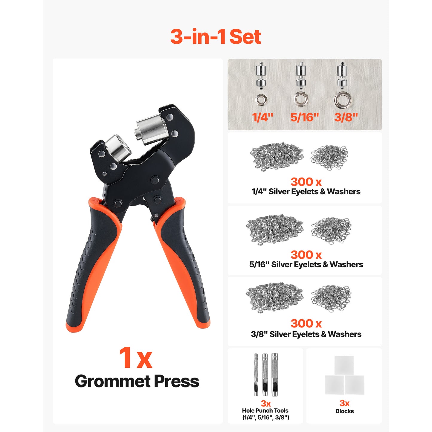 Grommet Tool Kit 900 PCS with Eyelets, Washers & Pliers for Leather & Crafts