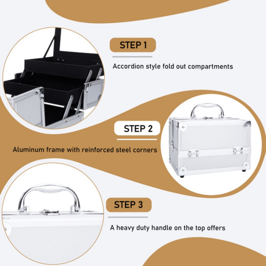 Aluminum Makeup Case with Mirror - Portable Organizer SM-2176