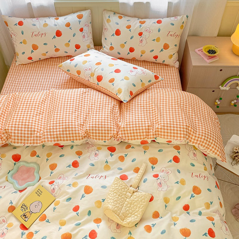 Printed Cartoon Girl Cotton Bed Quilt Cover Set - Multiple Sizes & Styles