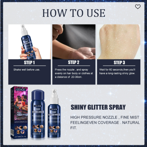Glitter Spray for Nightclub Parties - Shiny Body & Hair Powder