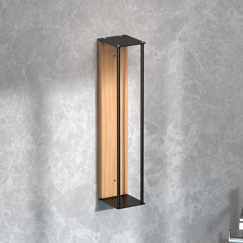 Wooden Wall-Mounted Metal Towel Rack Bathroom Storage Black 40cm 50cm