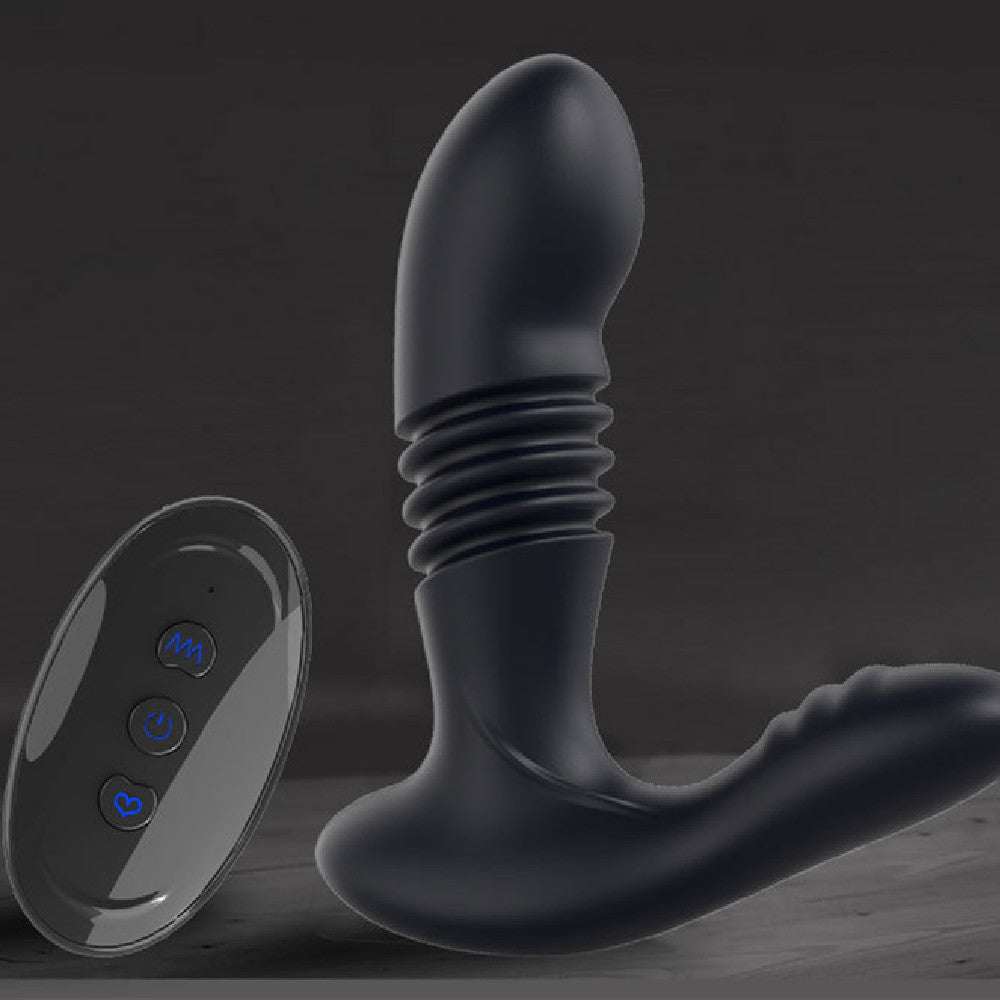Men's Telescopic Prostate Butt Plug with Remote Control - Black