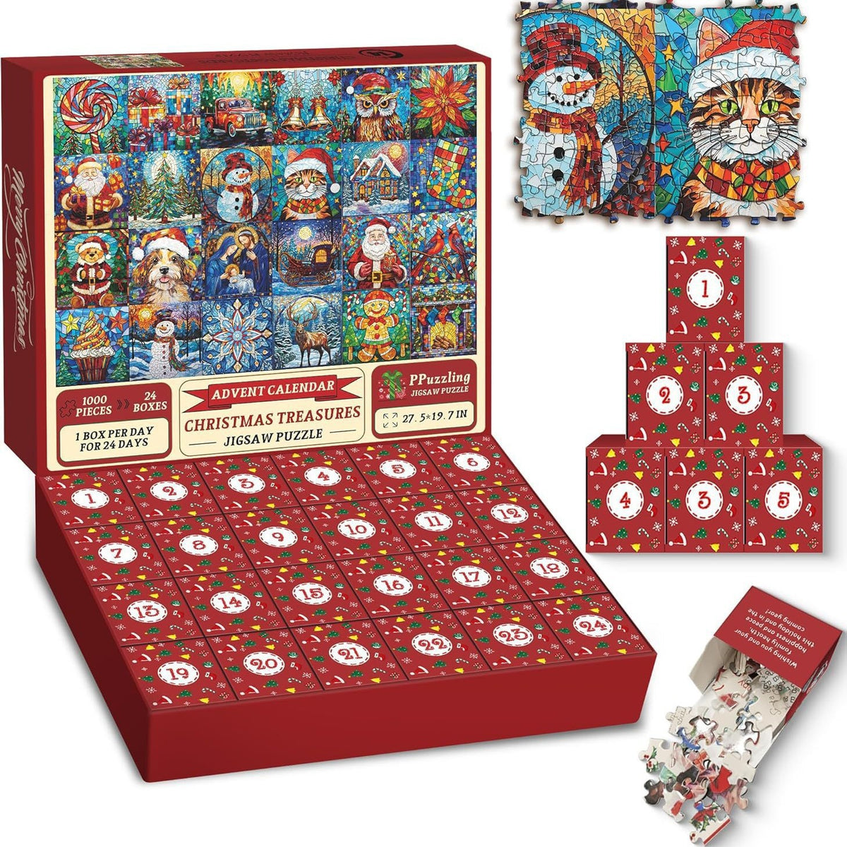 Christmas Puzzle Countdown Calendar - Festive Paper Jigsaw for Holiday Decor