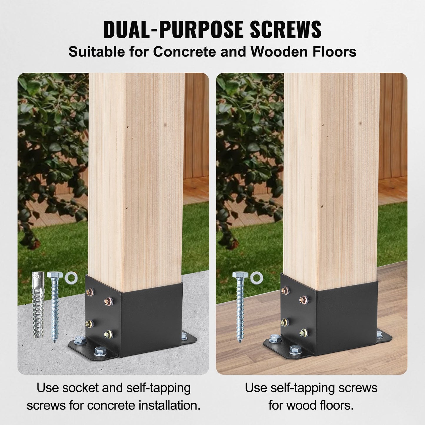 Heavy Duty Post Base Brackets 4 Pack - Black Powder-Coated Wood Supports for Deck & Pavilion