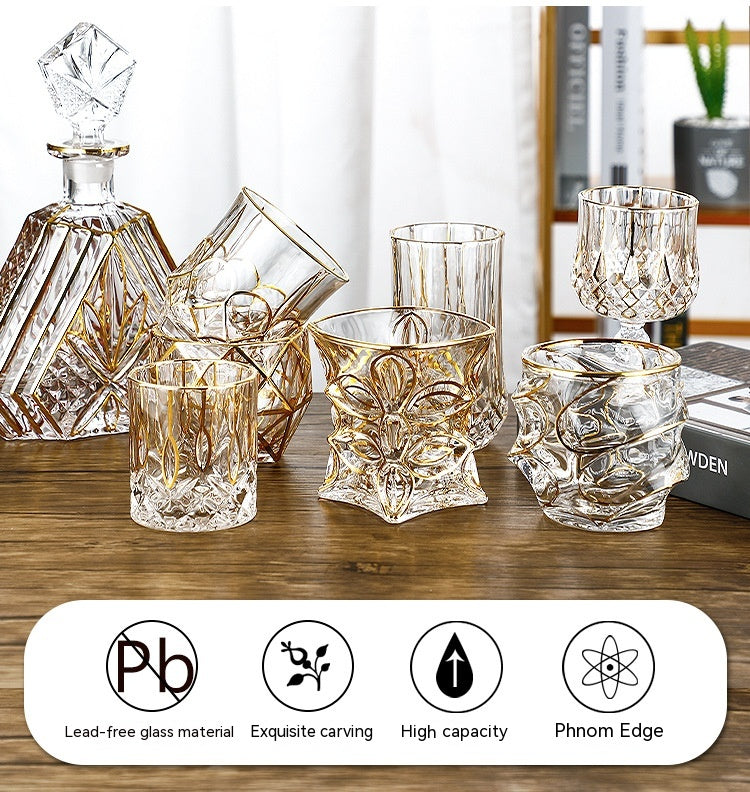 Gold Line Wine Glass Set - Whiskey & Cocktail Drinking Cups for Home Bar