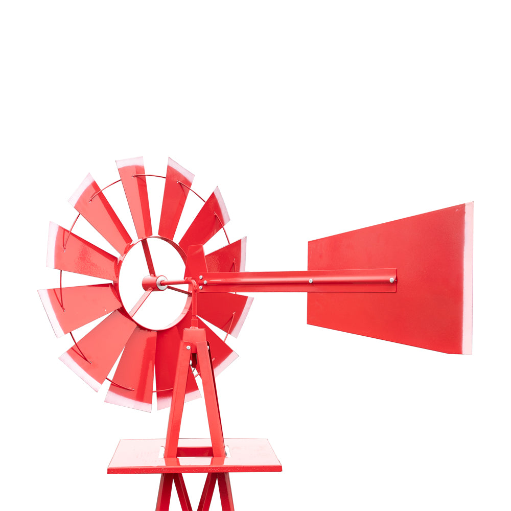 8FT Weather Resistant Garden Windmill with Steel Frame - Red Decorative Windmill for Lawn & Yard