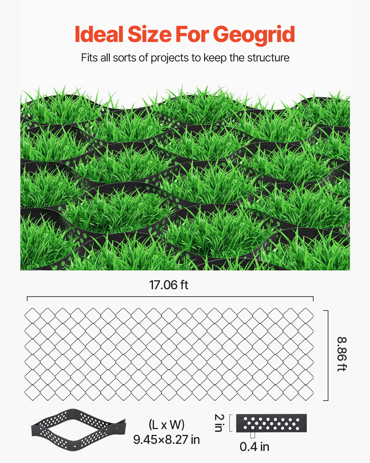Heavy Duty Ground Grid 2-Inch Deep Gravel Stabilizer 17x9 ft for Soil & Erosion Control