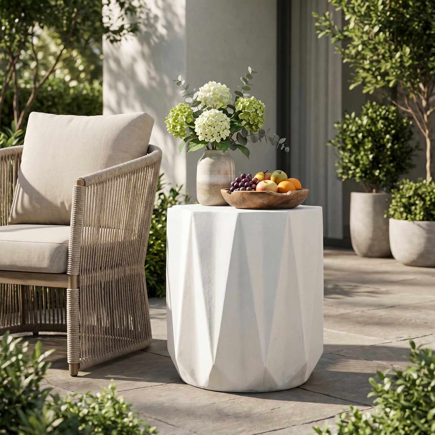 Outdoor Lightweight Concrete Side Table - Antique White