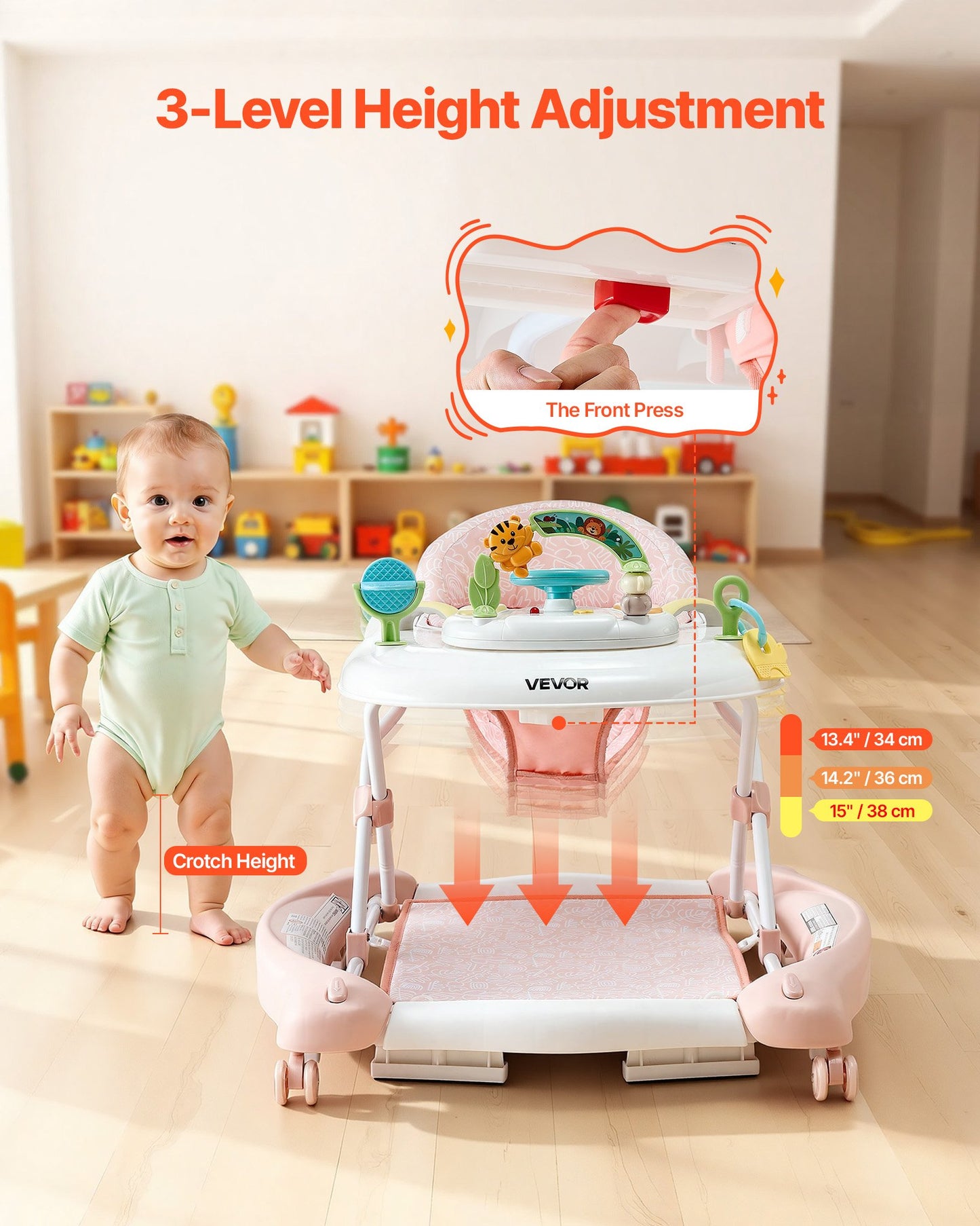 5-in-1 Baby Walker Activity Center - Height Adjustable Toddler Push & Rocker