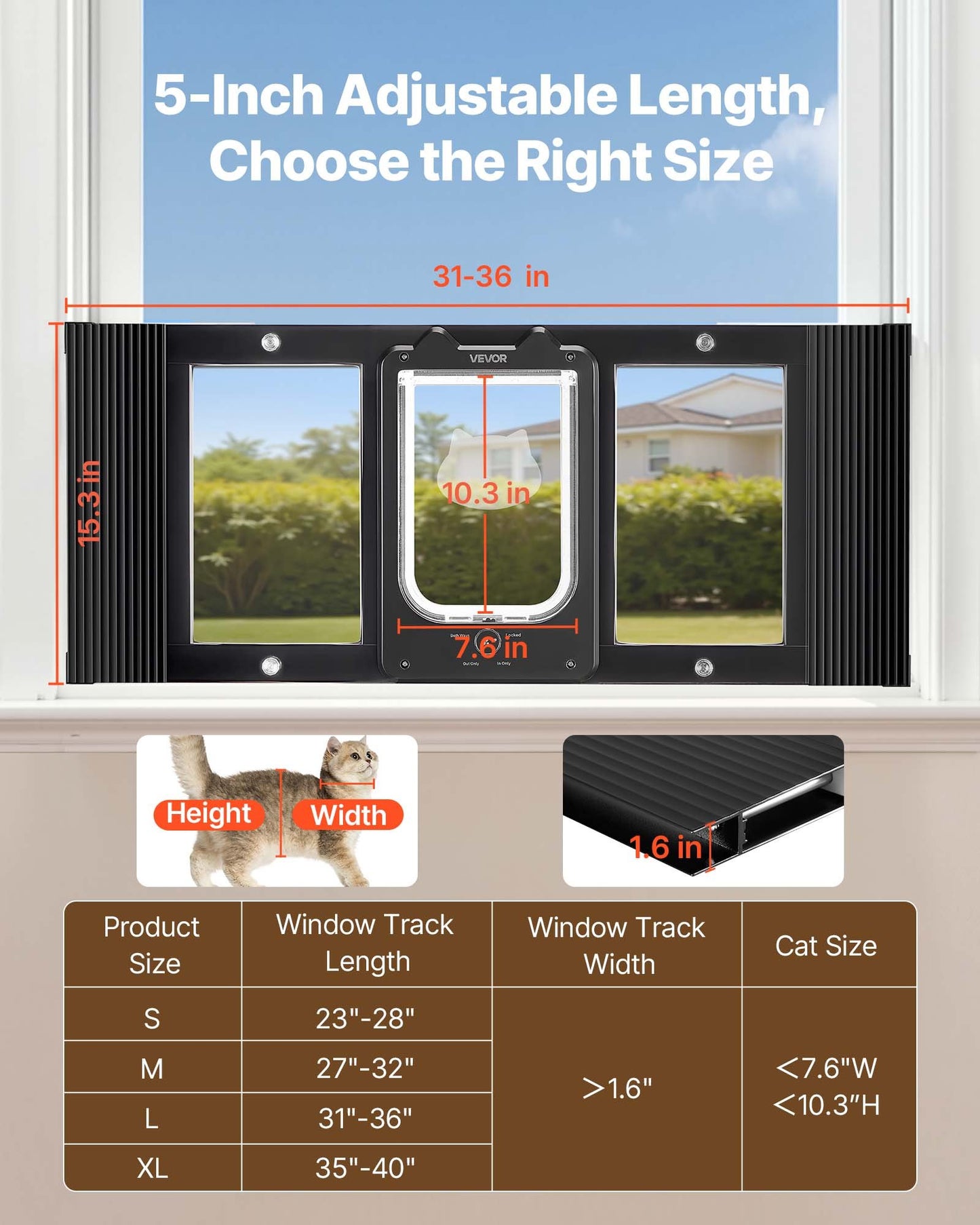 Adjustable Cat Window Door with Lock Modes Aluminum Frame Weatherproof Glass