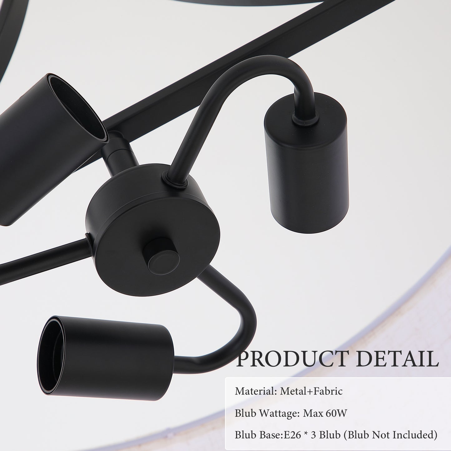 Black Fabric Pendant Light - Adjustable Modern Chandelier for Dining & Living Rooms