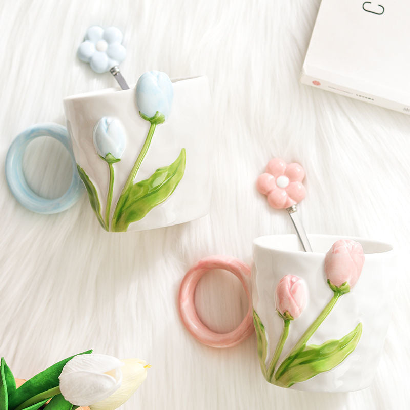 Large Capacity Ceramic Tulip Drinkware Cup - Fashionable Home & Kitchen
