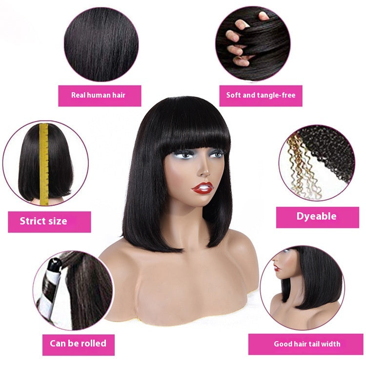 Human Hair Bob Wig with Bangs - Natural Style, Multiple Lengths & Colors