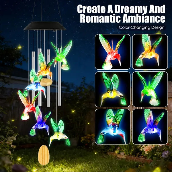 Solar Hummingbird Wind Chime with Color-Changing Lights - 2-Pack Options