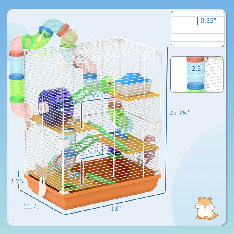 Portable 5-Tier Hamster Cage with Exercise Wheel and Tubes – Small Animal Habitat