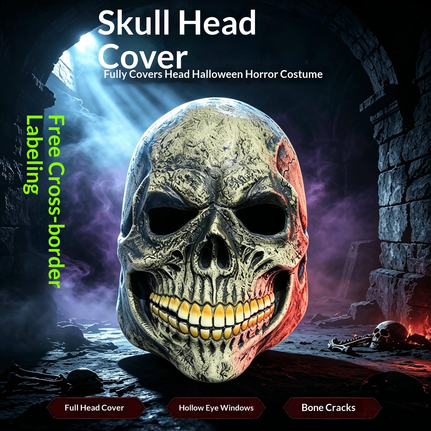 Halloween Skull Mask Soft Silicone Face Mask for Party & Costume
