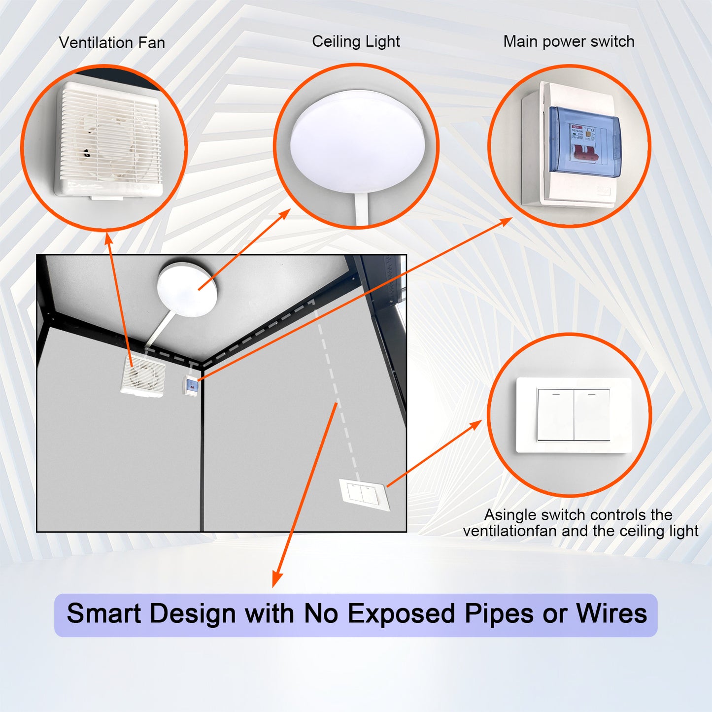 Portable Outdoor Toilet Cabin with Light, Sink & Vent Fan, Silver