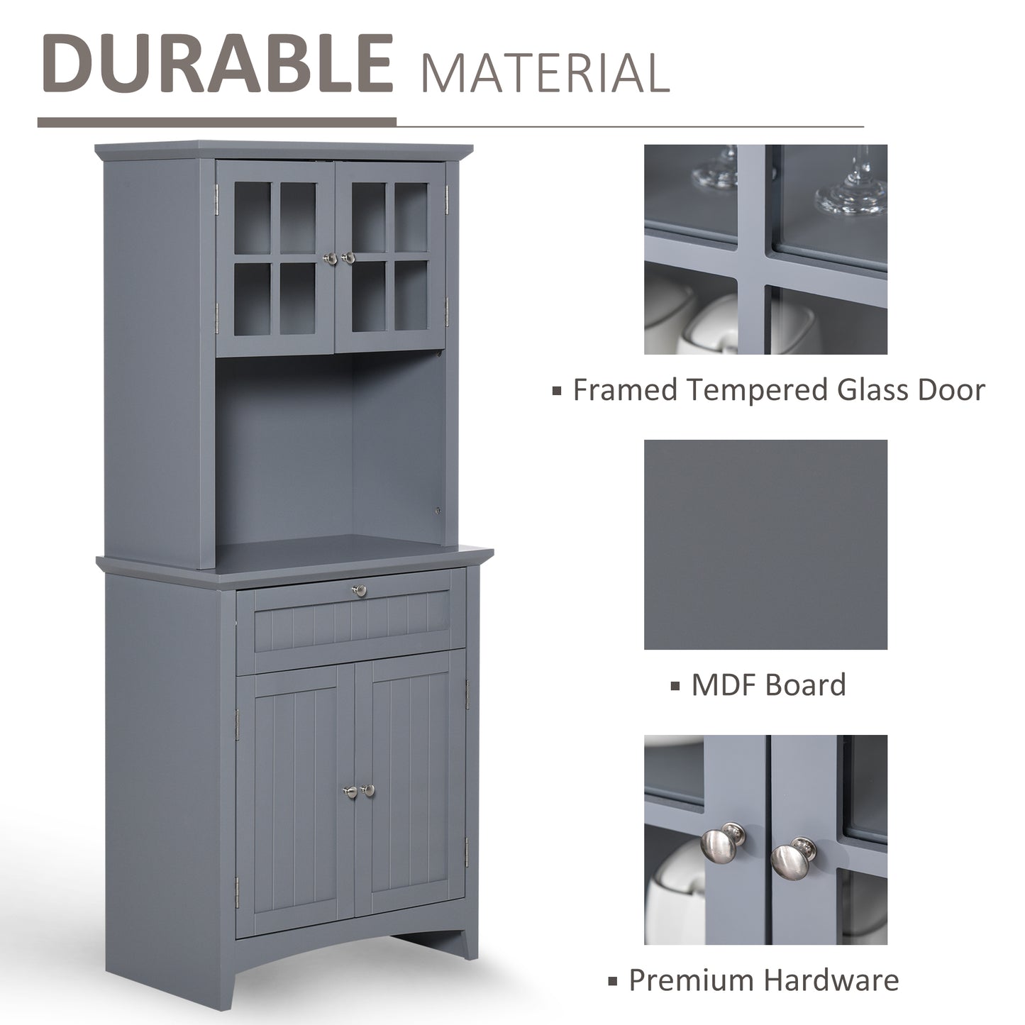 Elegant Kitchen Pantry Storage Cabinet with Hutch - Gray