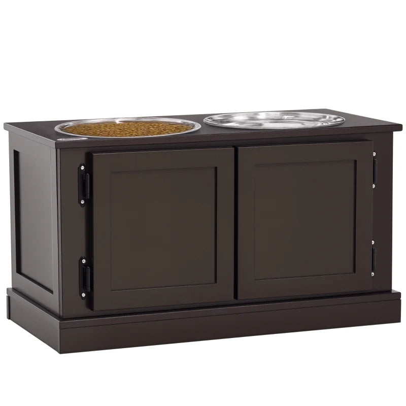 Elevated Dog Feeder with Storage and Stainless Steel Bowls - Large Dogs Coffee