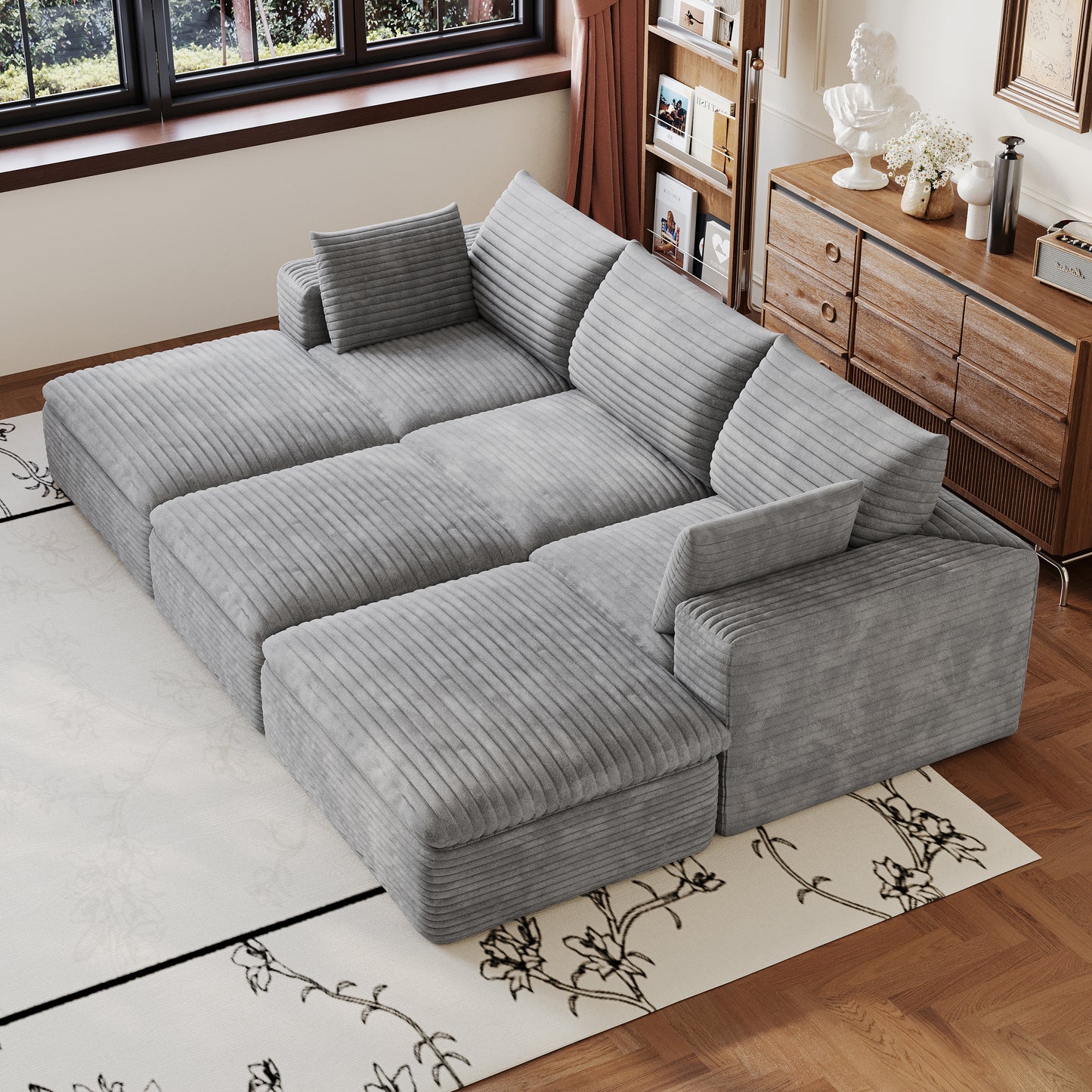 102" Cloud Sofa - Grey Corduroy Fabric, Deep Seat, No Assembly