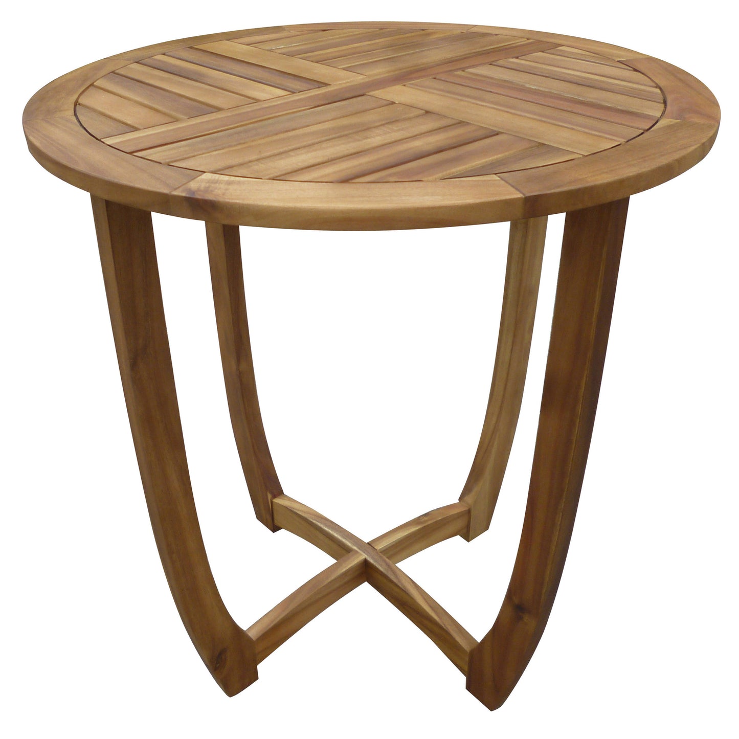 Outdoor Round Acacia Wood Accent Table - Teak Finish