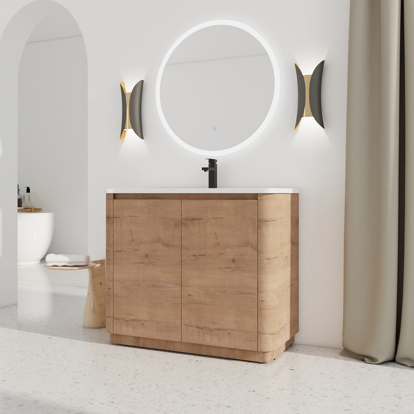 40'' Freestanding Bathroom Vanity With White Ceramic Sink &