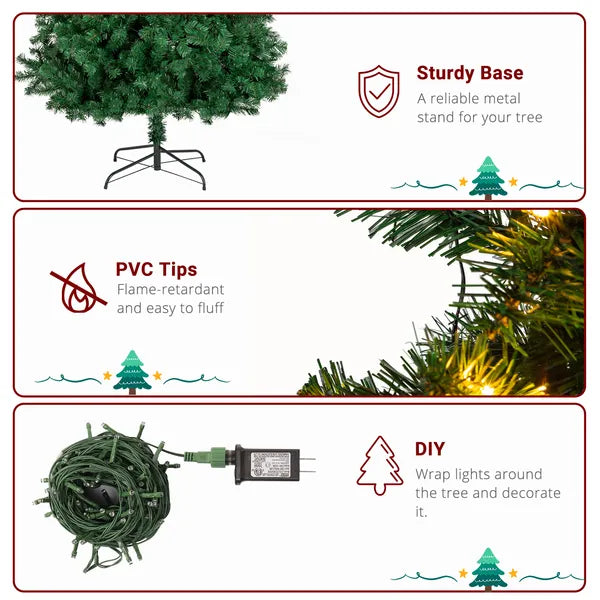 6ft Christmas Tree with 150 Warm LED Lights - Green PVC