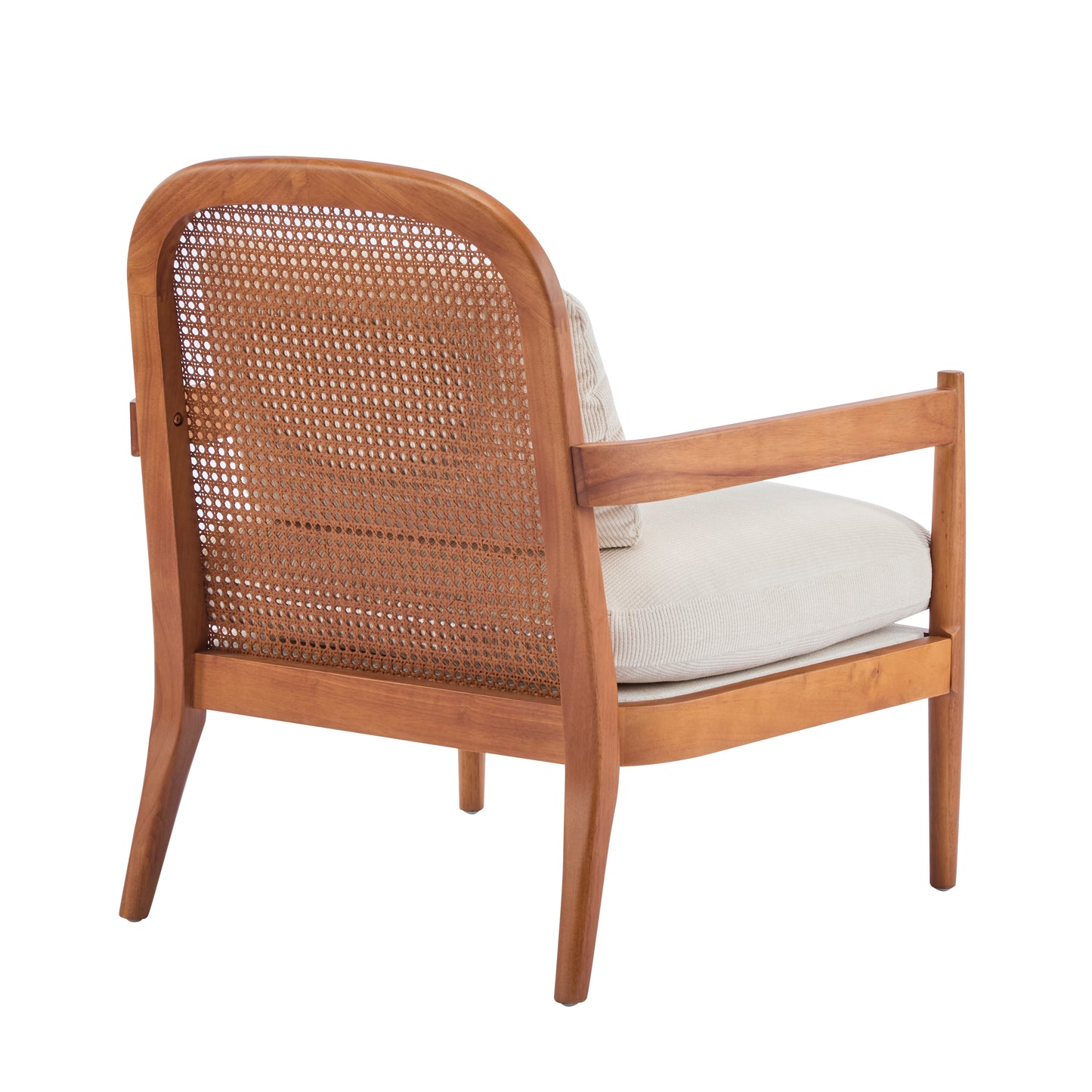 Mid-Century Modern Accent Chair Set - Solid Wood & Rattan, Beige