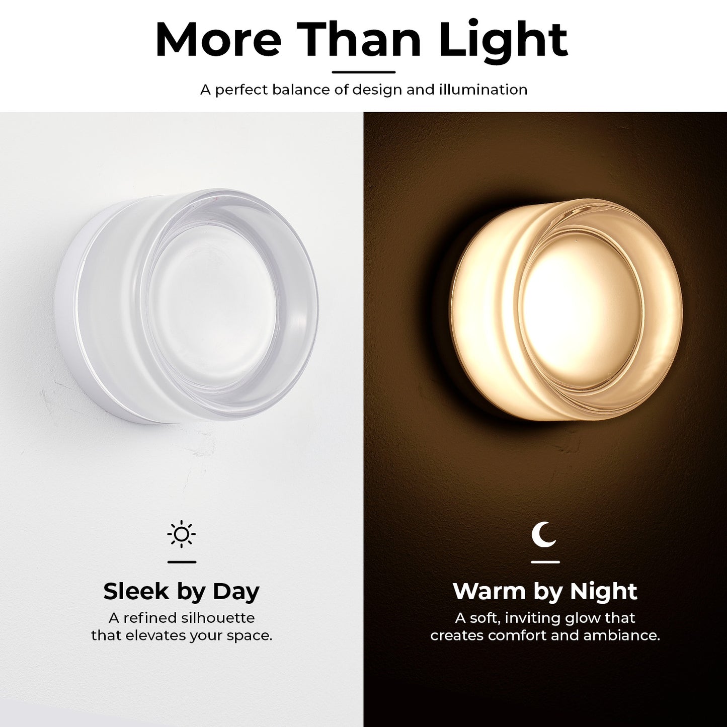 White LED Wall Sconce - Indoor Outdoor Round Glass Light for Living Room Bathroom Porch