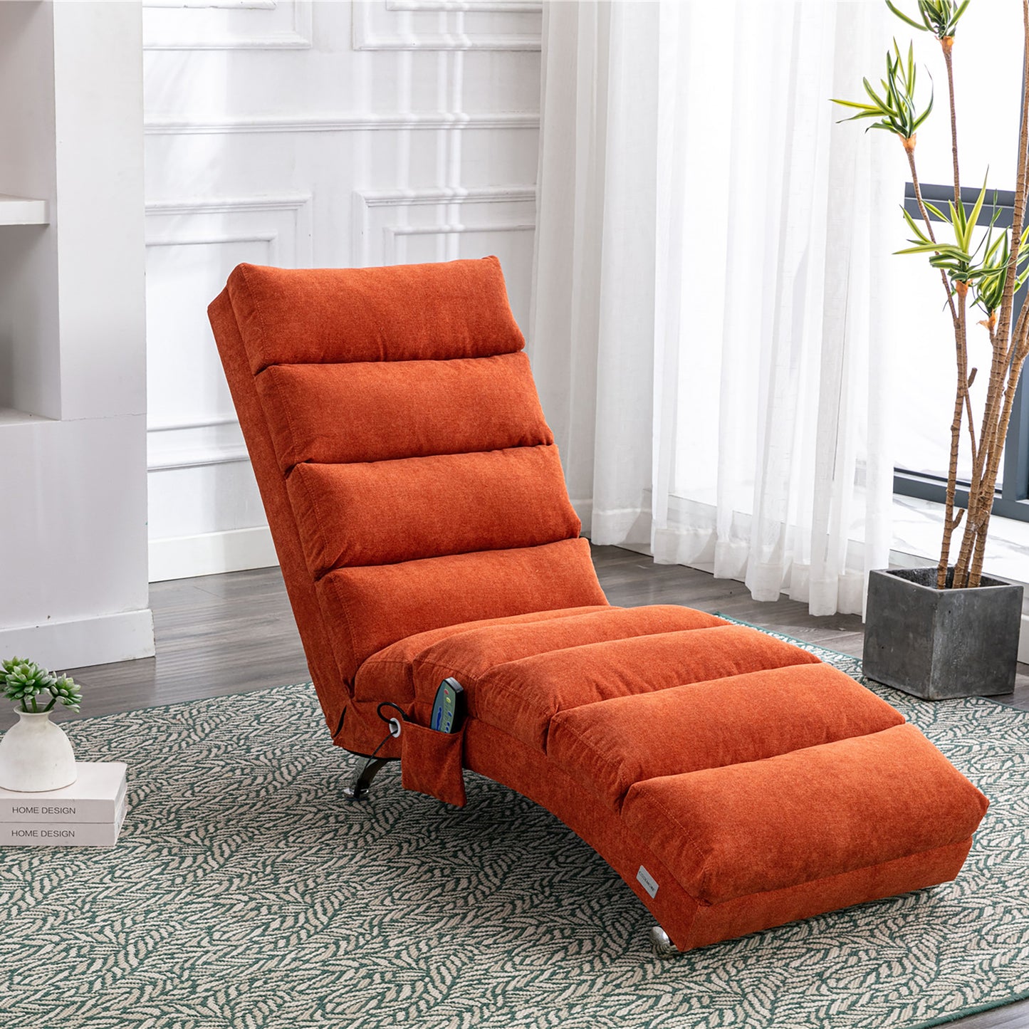 Luxury Upholstered Chaise Lounge Chair with Vibration - Orange