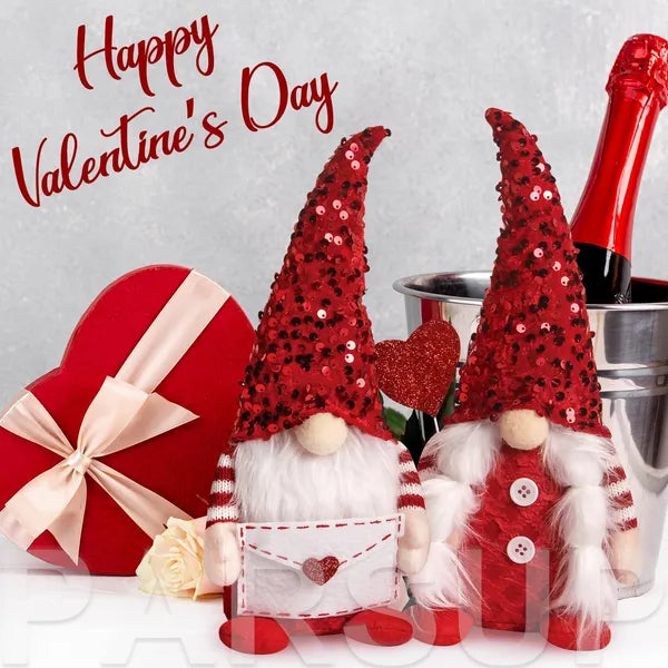Handmade Plush Swedish Elf Gnomes with Heart Balloon - 2 Pcs
