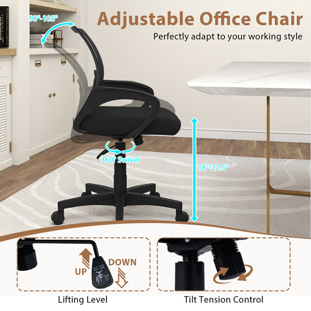 Mid-Back Mesh Office Chair Ergonomic Computer With Lumbar Support