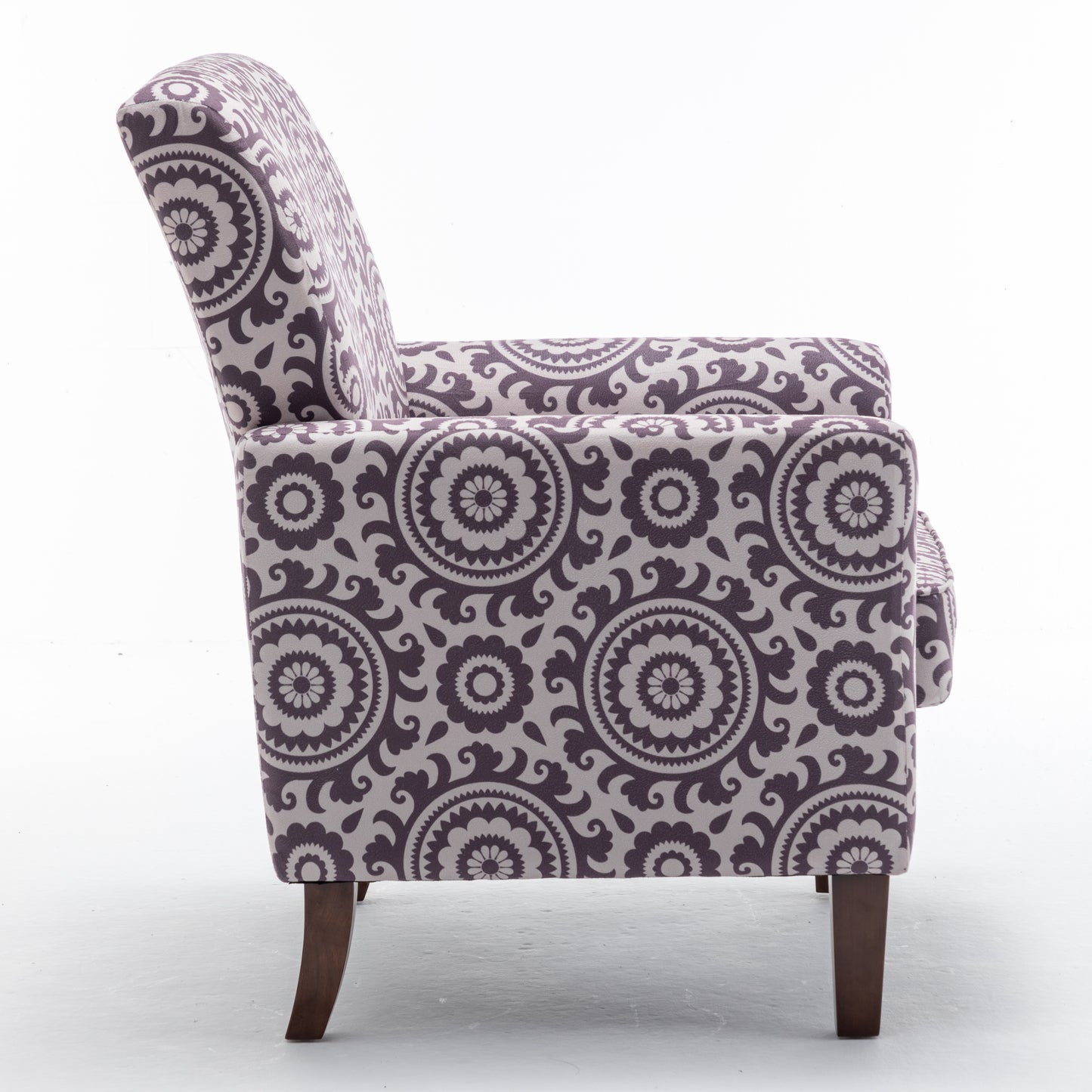 Patterned Polyester Blend Armchair, Solid Birch Wood Frame With Brown