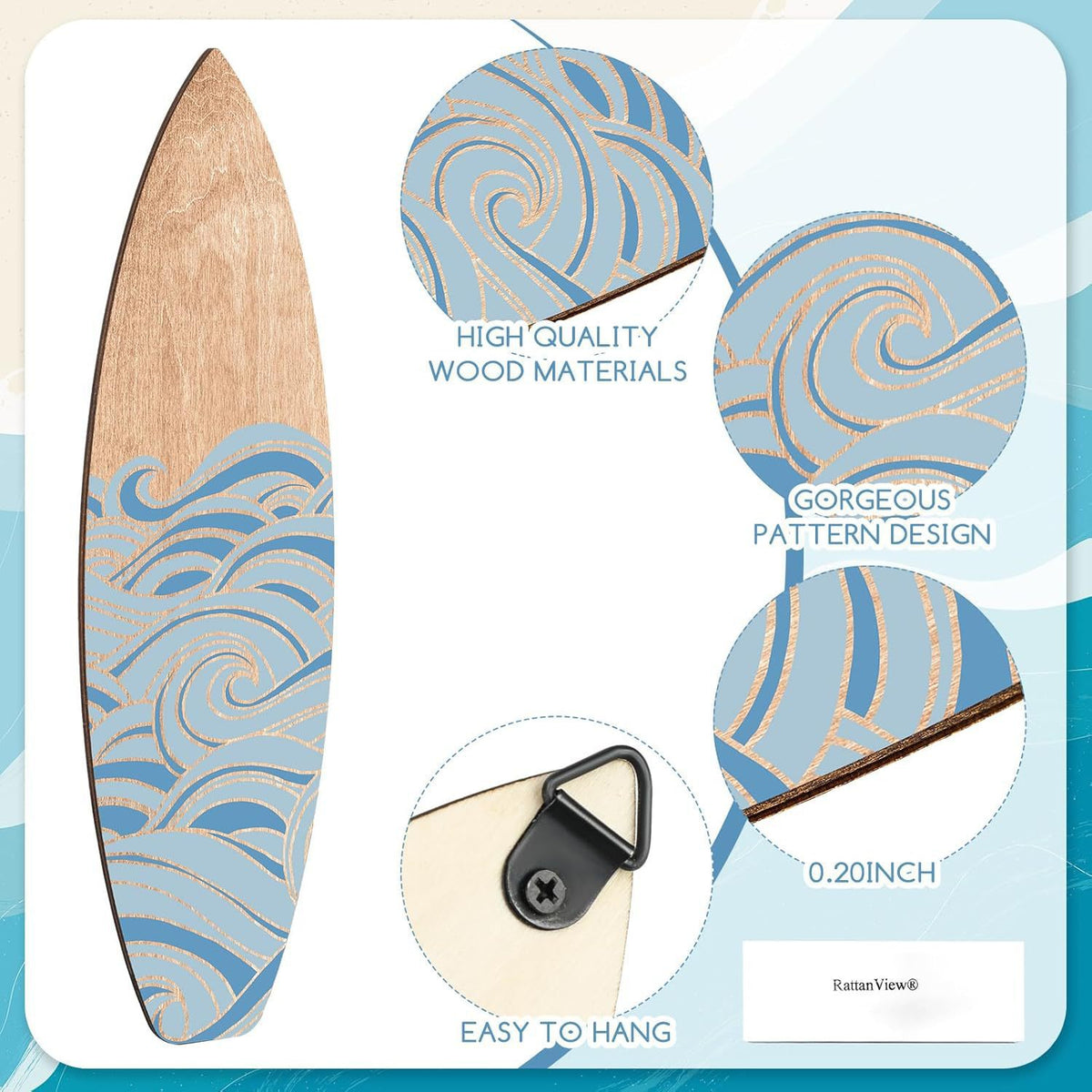 Wooden Beach Surfboard Wall Decoration Set - 3 Pieces European Style