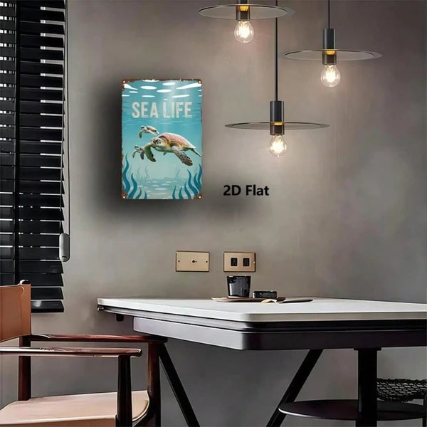 Metal Sea Turtle Wall Decor - 8x12 Inch Marine Life Sign
