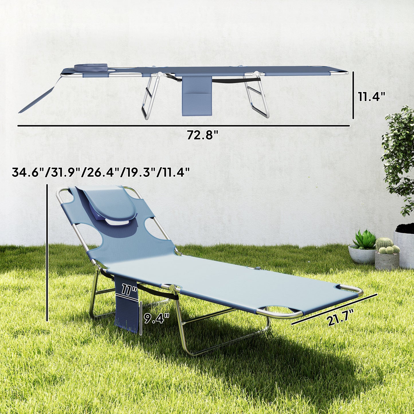 Adjustable Tanning Chair with Face Hole - Gray Outdoor Lounger