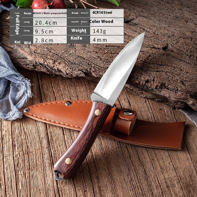 Multi-Purpose Household Knife with Leather Sheath - Stainless Steel Kitchen Tool