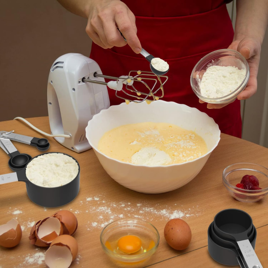 Black Stackable Measuring Cups & Spoons Set with Stainless Steel Handles