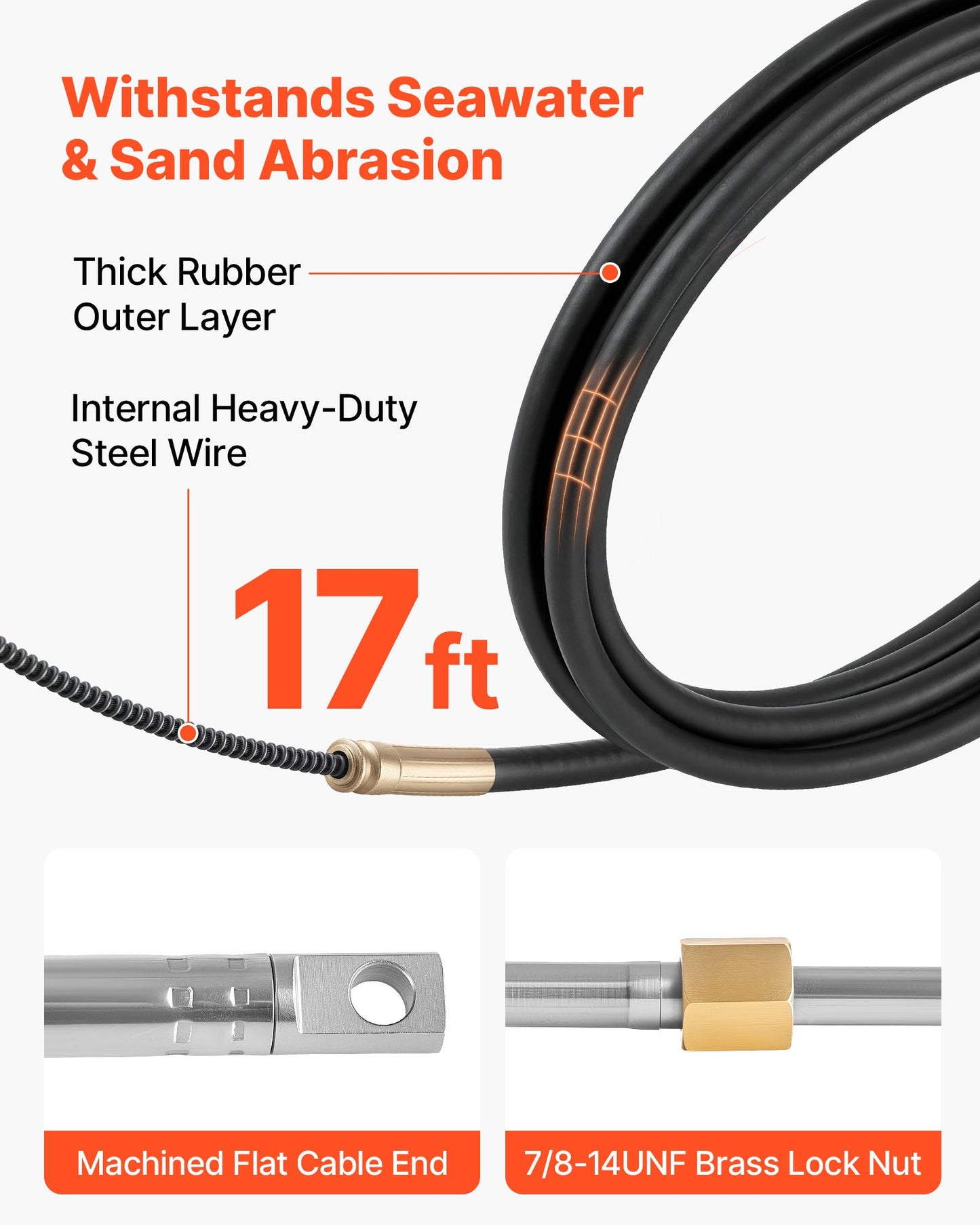 Boat Steering System Kit - 17 Ft Outboard Rotary Control Cable with Aluminum Helm
