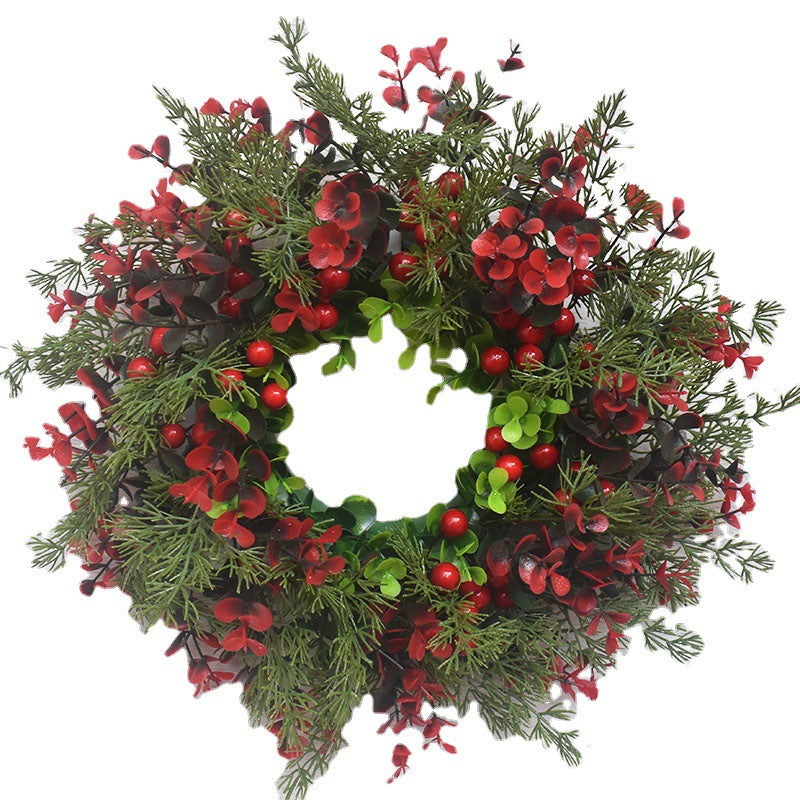 Christmas Door Wreath with Red Fruit and Eucalyptus Leaves - 35cm