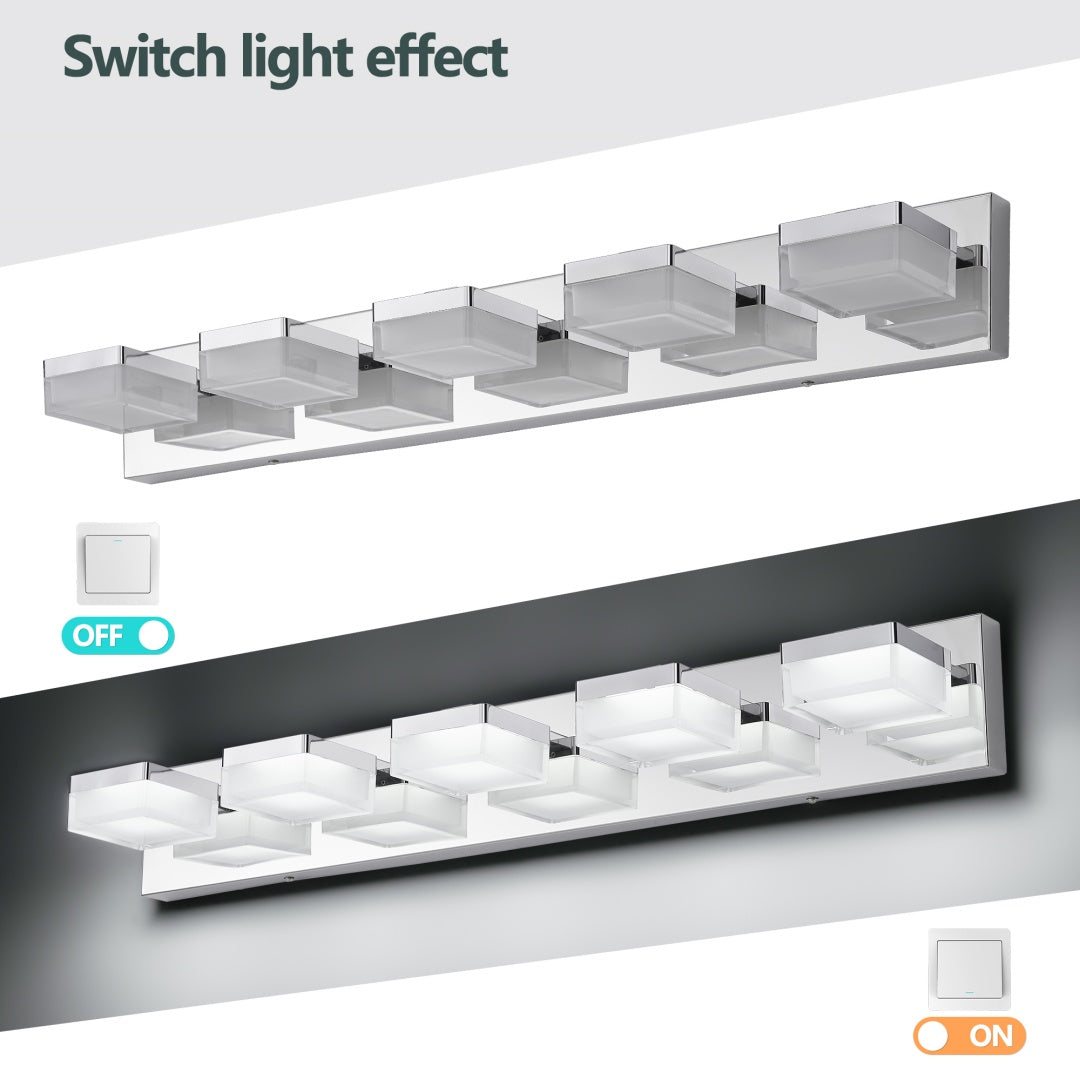 Modern Chrome LED Vanity Light - 5-Light Wall Sconce for Bathroom