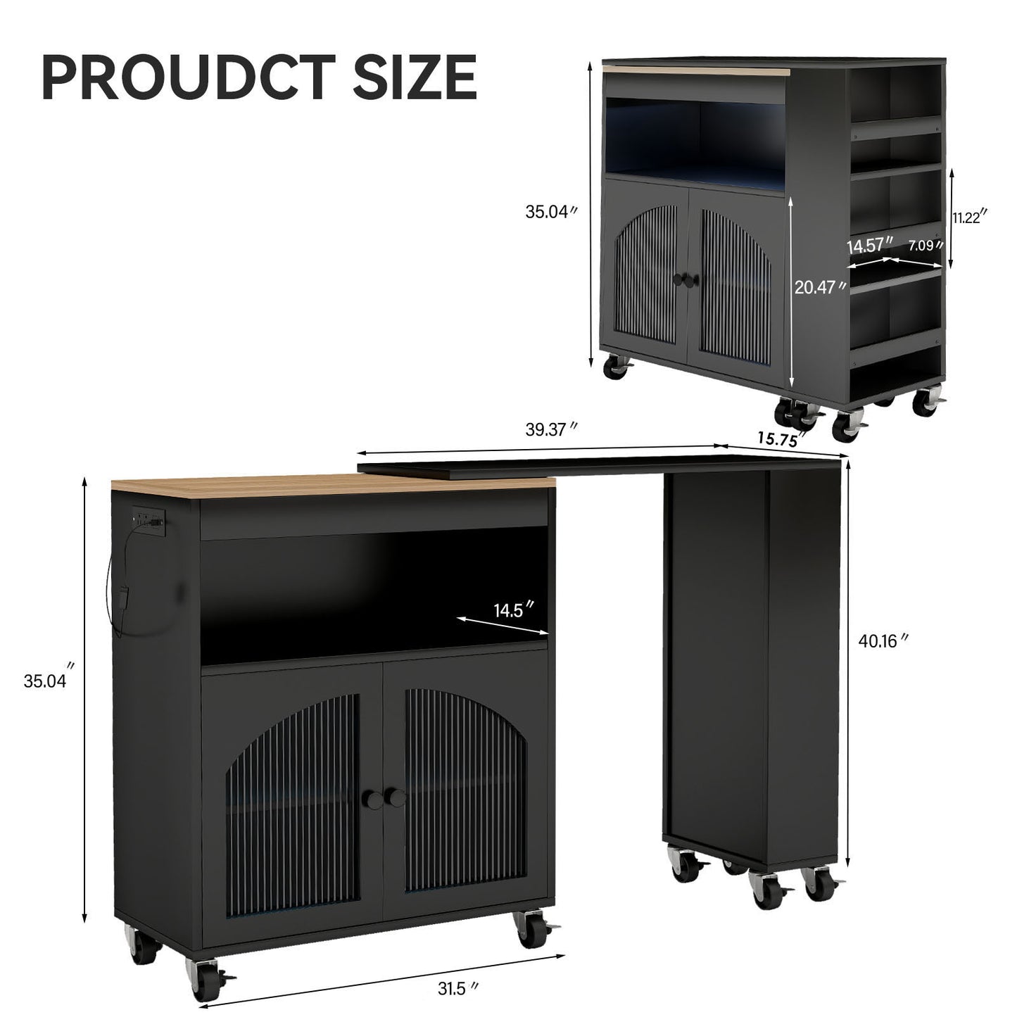 Kitchen Island On Wheels With Extended Table MDF Rolling Storage Cart
