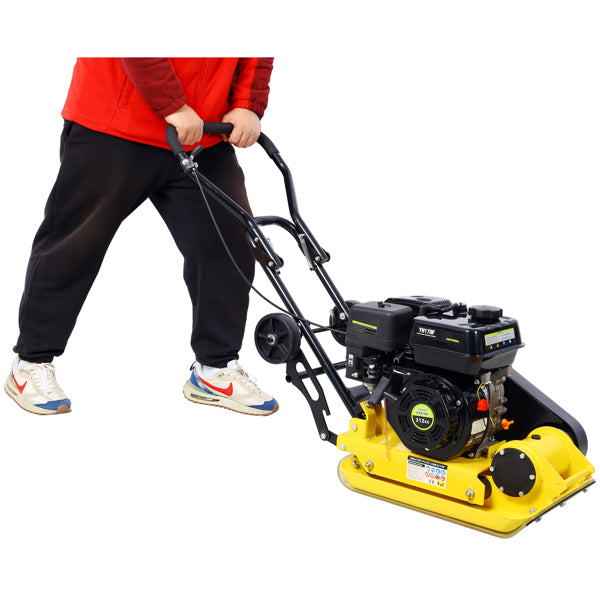 Gas Powered Plate Compactor 7.0 HP 5500PPM with Steel Plate & Wheels