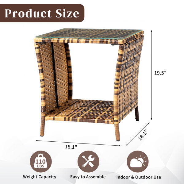 Glass Surface Yellow Gradient Rattan Side Table - Modern Home Decor