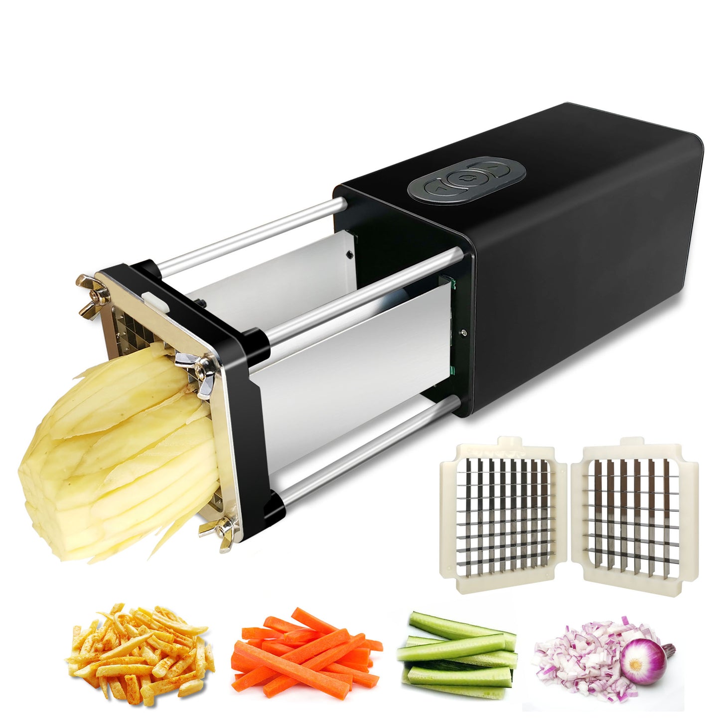 Electric French Fry Cutter with Stainless Steel Blades - Commercial & Household Food Slicer