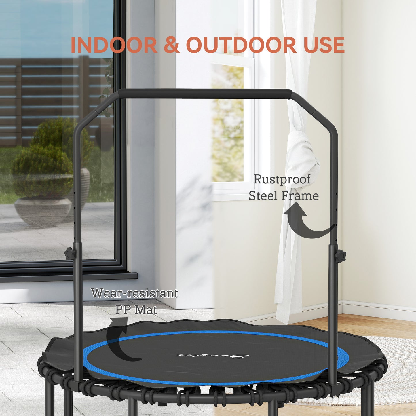 48" Foldable Mini Trampoline for Adults with Adjustable Handle - Blue