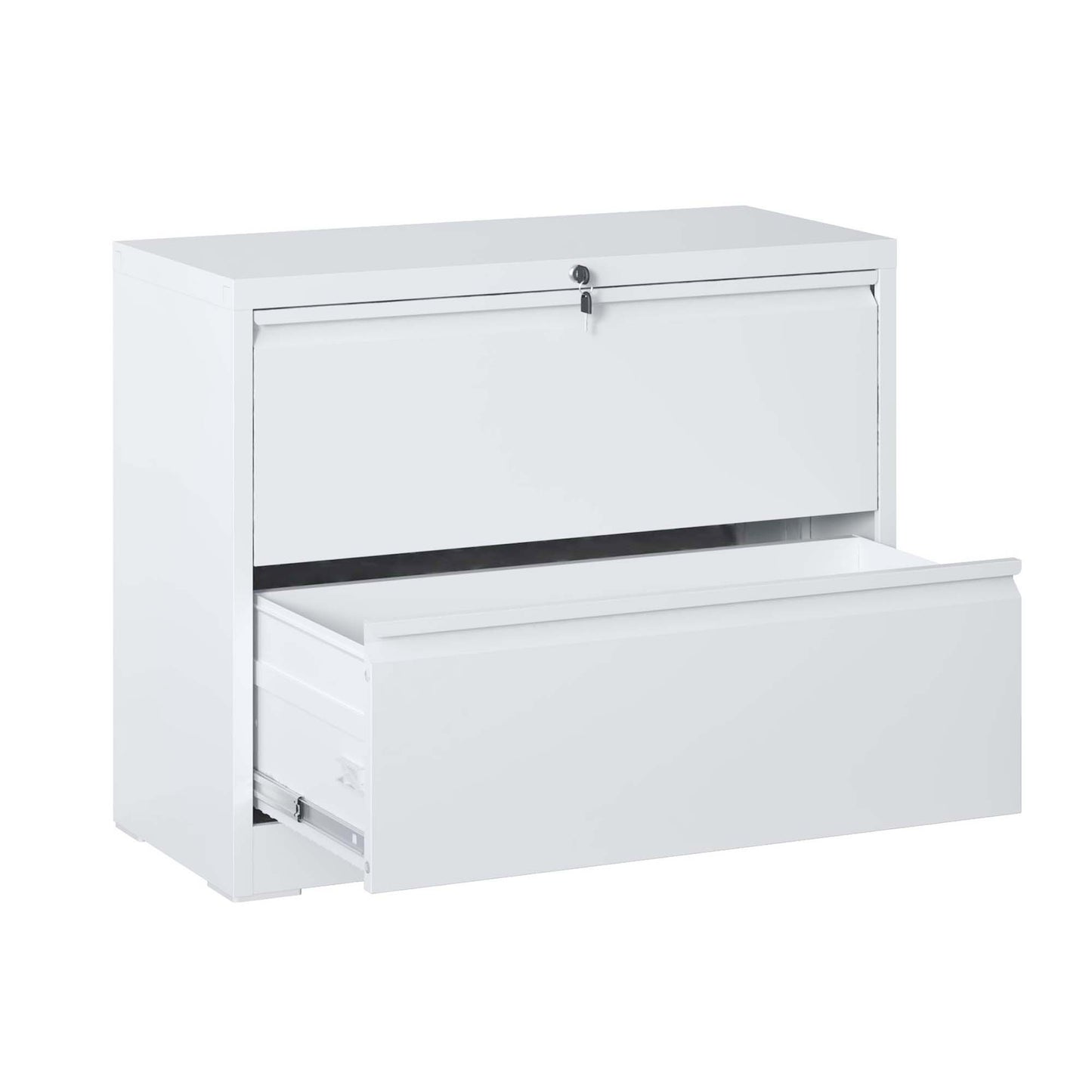 Lateral File Cabinet 2 Drawer, White Filing With Lock, Lockable For